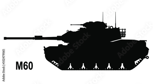 M45 battle tank. M60 tank icon. Retro battle tank M60. Vector illustration. Tank silhouette photo