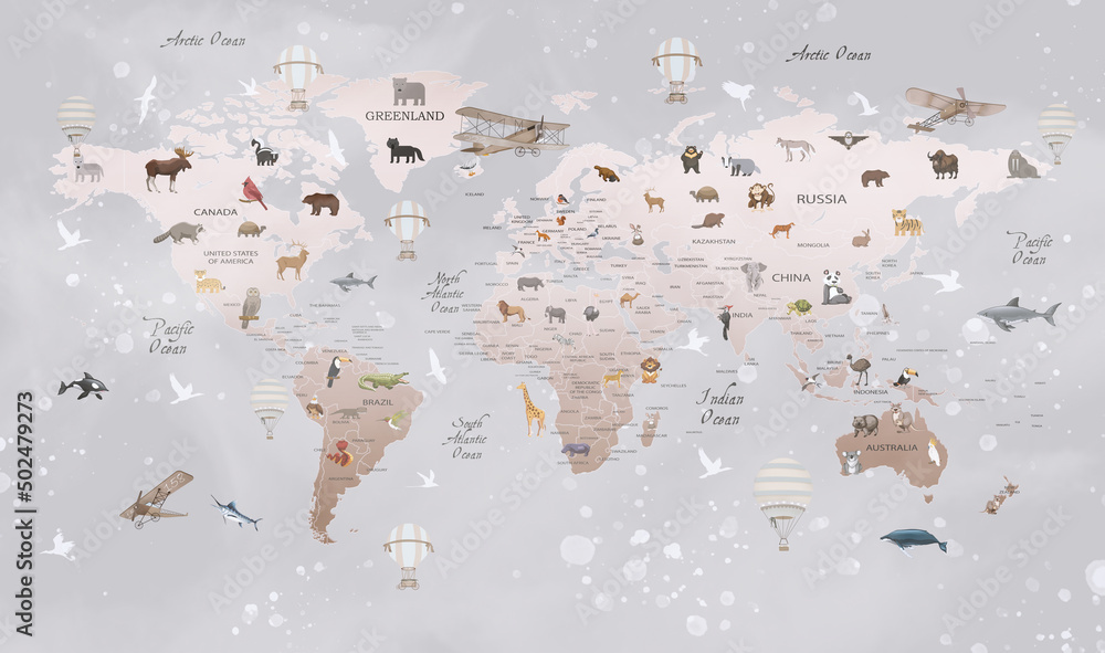 world map animals wallpaper