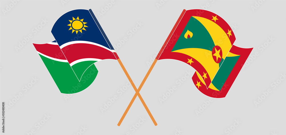 Crossed and waving flags of Namibia and Grenada