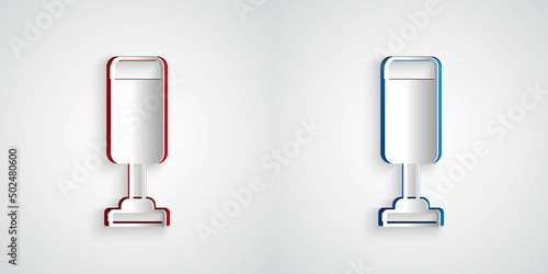 Paper cut Punching bag icon isolated on grey background. Paper art style. Vector