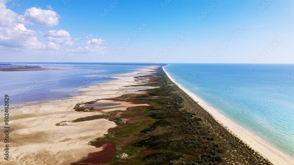 Spit between the sea and the estuary in the national park 