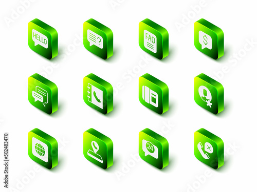 Set Unknown search, FAQ information, Paid support, Elected employee, Declined missed phone call, Telephone handset, 24 hours and Call center location icon. Vector