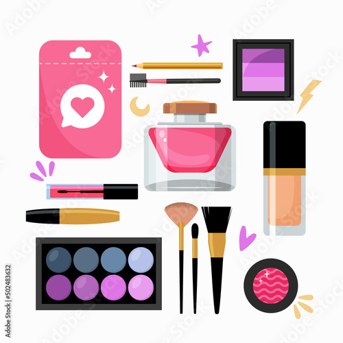 A set of cute cosmetics elements. Tools for makeup