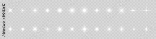 Fototapeta Star light and shine glow, vector sparks and bright sparkles effect on transparent background