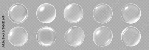 Tela Bubbles, realistic 3d soap bubble isolate on vector transparent background
