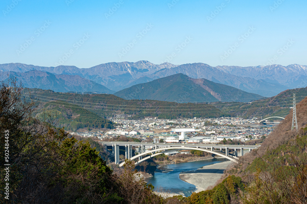 Beautiful aerial view of Fujikawa Village in Fuji City, Shizuoka Prefecture, Japan
