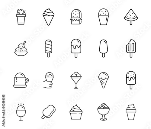Icecream gelato line icon. Vector ice cream cone dessert design linear icon
