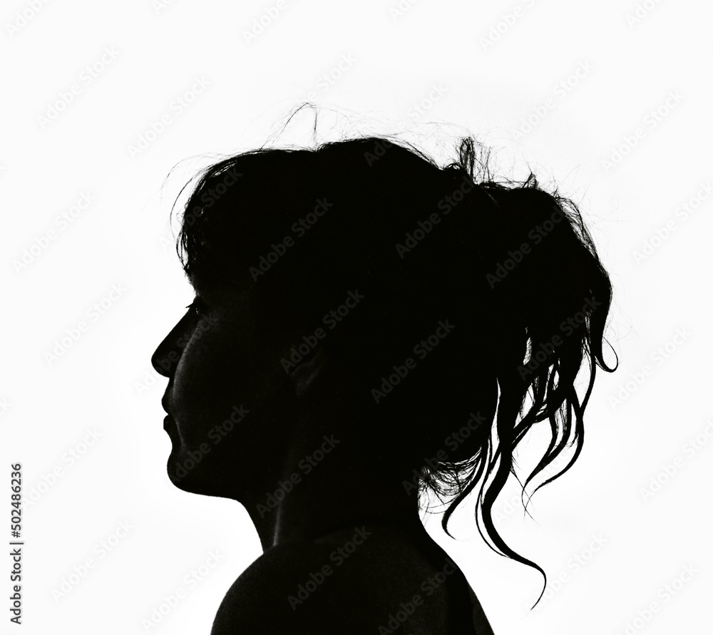 profile portrait of young woman with wet hair, silhouette isolated 251