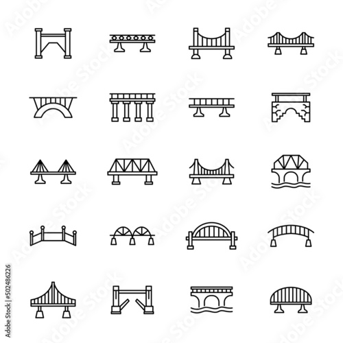 Bridge river line icon illustration. Architecture iron stone bridge construction railway road linear icon