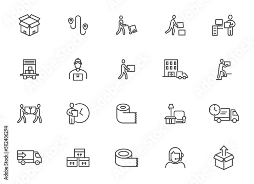Move line icon box delivery. Logistic moving house package service vector line icon