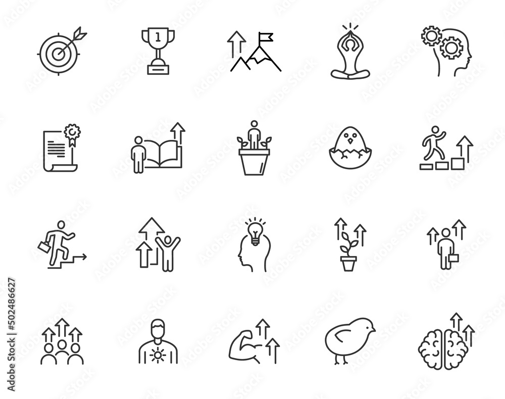 Person growth line icon meditate knowledge. Learn power personal growth career mental training Person growth line icon meditate knowledge. Learn power personal growth career mental training