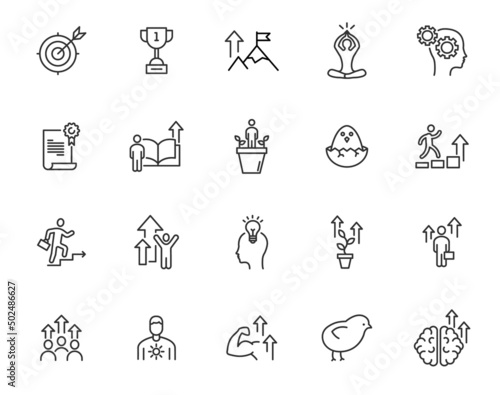 Person growth line icon meditate knowledge. Learn power personal growth career mental training