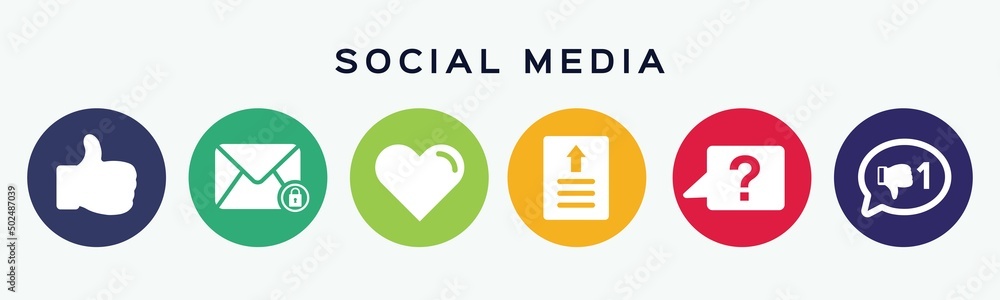 6 circles of buttons set with different social media icon. Vector illustration. 6 circles of buttons set with different social media icon. Vector illustration.