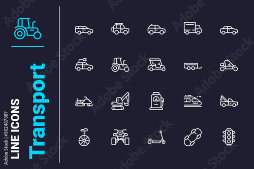 Types of transportation icons set