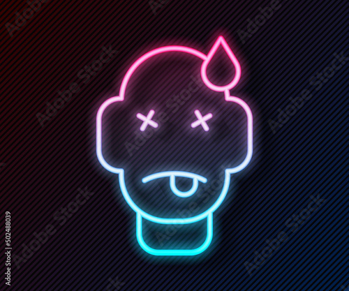 Glowing neon line Man poisoning icon isolated on black background. Vector