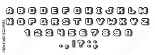 Pixel alphabet font. Retro video game 8-bit typeface design, oldschool typography logo letters. Vector illustration