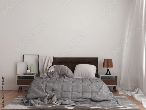 Bedroom interior mockup. 3d rendering. 3d illustration