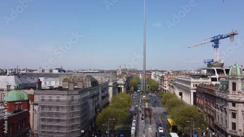 Famous O Connell Street with Spire in Dublin from above - aerial view by drone © 4kclips