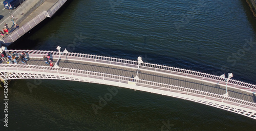 Photography Famous Ha Penny Bridge in Dublin from above - drone footage