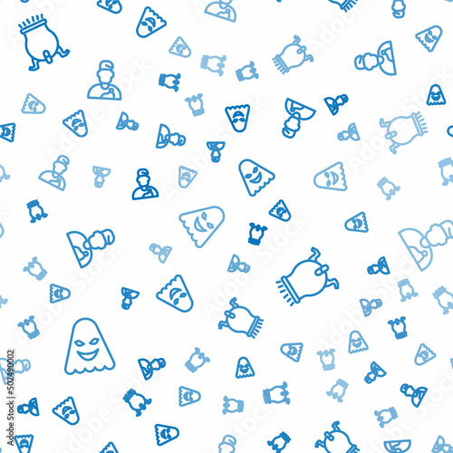 Set line Ghost, Witch cauldron and Wizard warlock on seamless pattern. Vector