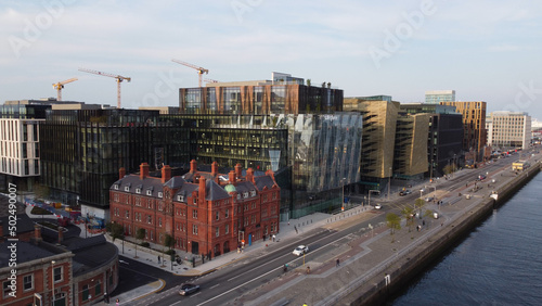 Fotografia Modern Docklands district in Dublin - aerial view by drone