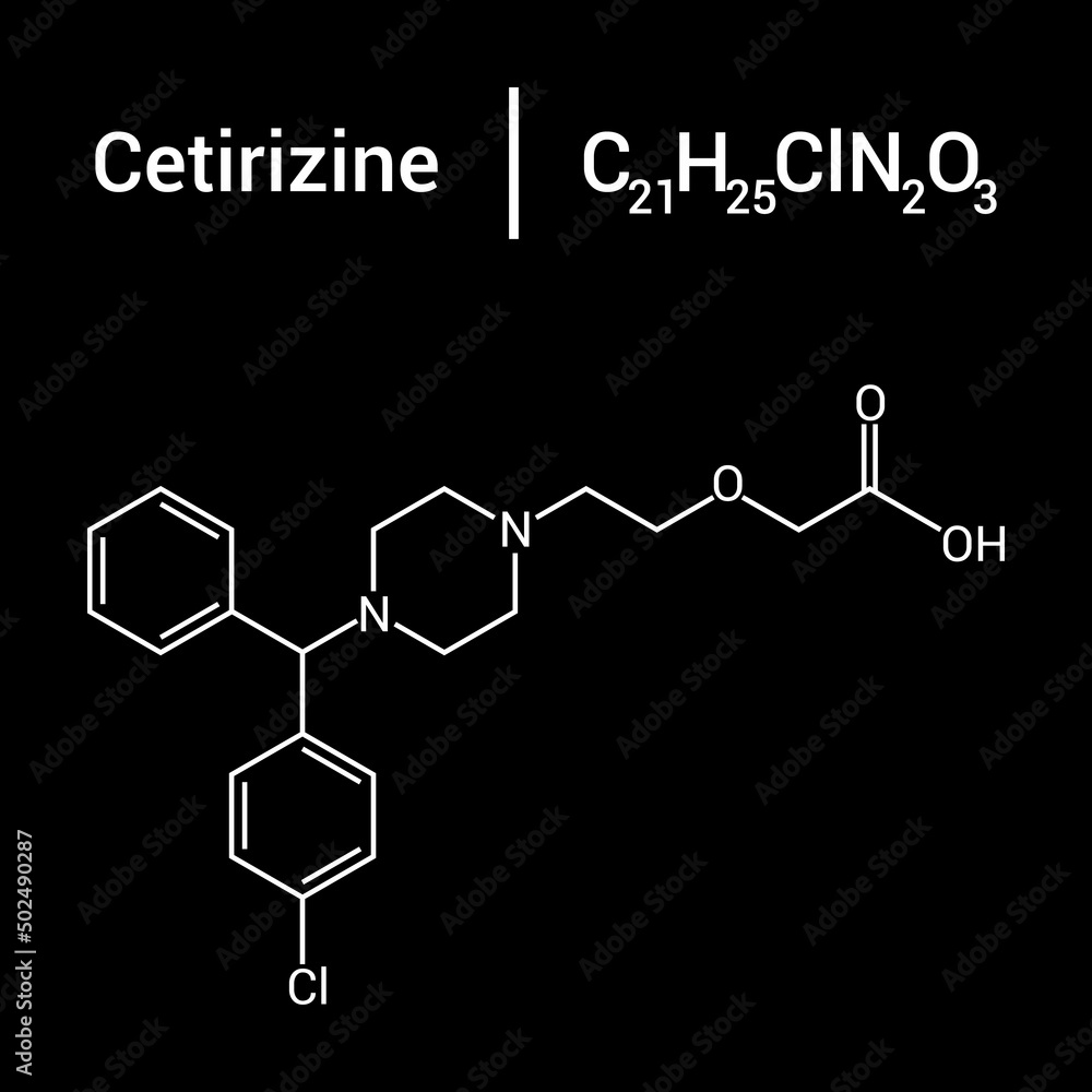 chemical structure of Cetirizine (C21H25ClN2O3) chemical structure of Cetirizine (C21H25ClN2O3)