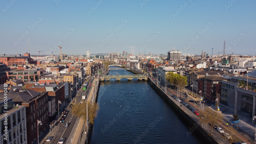 Amazing city of Dublin Ireland from above - aerial view by drone