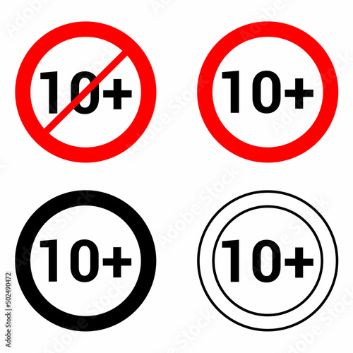 10 Ten plus round sign vector illustration isolated on white background