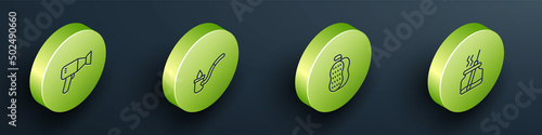 Set Isometric line Hair dryer, Sauna ladle, Washcloth and Aroma diffuser icon. Vector
