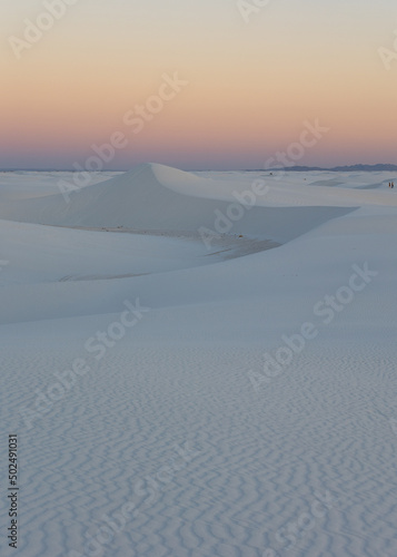 Gypsum sand dunes of White Sands National Park at blue hour