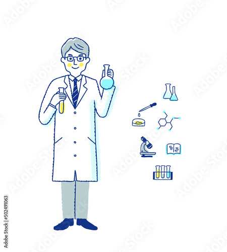 科学者の男性とアイテム