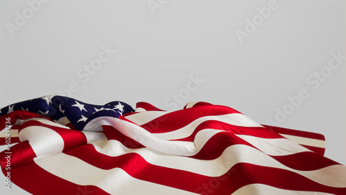 Memorial Day Banner with USA Flag, Isolated on White Background with Copy-Space.
