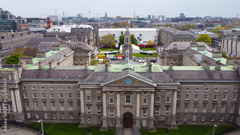 Trinity College in Dublin from above - aerial view by drone