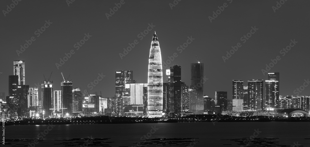 Skyline of Shenzhen city, China. Viewed from Hong Kong border