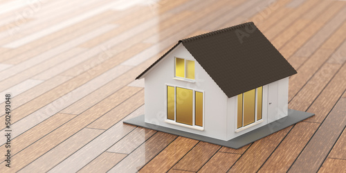 Mortgage approved concept. Toy house on the floor. 3d render.