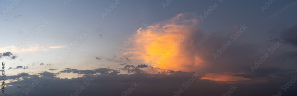 Panoramic photo of beautiful sunset sky background