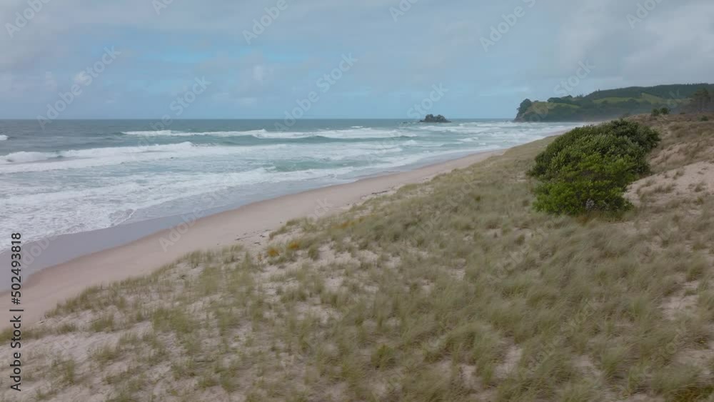 Aerial: Beautiful Opoutere Beach, Coromandel, New Zealand Aerial: Beautiful Opoutere Beach, Coromandel, New Zealand