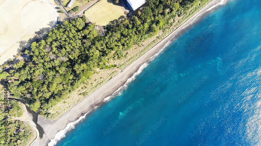 Aerial drone view of Satsuma Peninsula and Mt.Kaimon
(Kaimondake) in Kagoshima, Japan