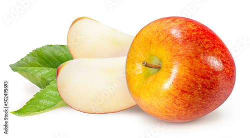 Fresh Red Apple with leaves isolated on white background, Red apple on white background With clipping path.