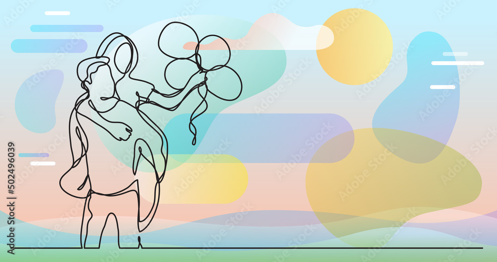 couple with balloons - continuous line drawing couple with balloons - continuous line drawing
