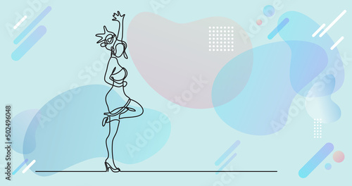 continuous line drawing of expressive happy woman in short dress