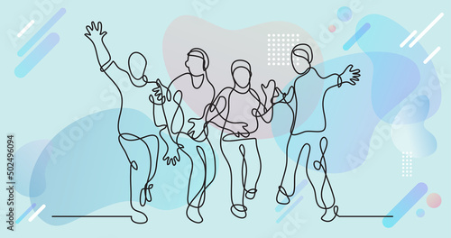 continuous line drawing of happy cheerful friends
