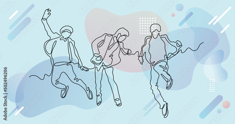 Fototapeta premium continuous line drawing of happy successful team