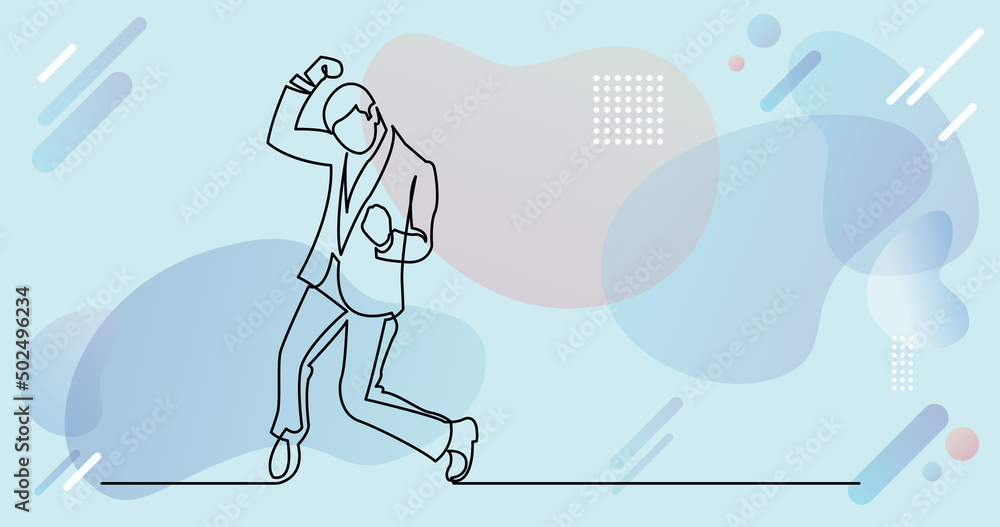 Fototapeta premium continuous line drawing of man cheering