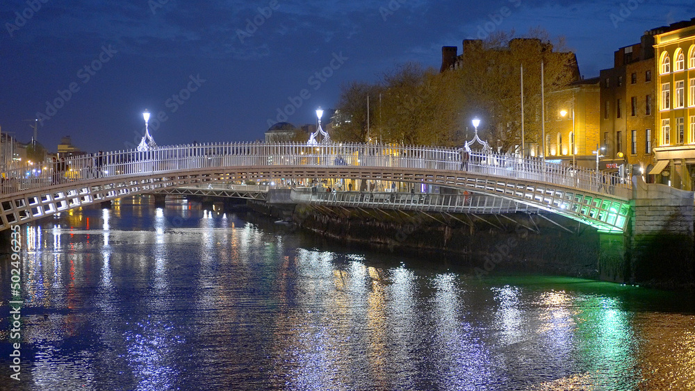 Famous Ha Penny Bridge in Dublin by night - travel photography - Ireland travel photography