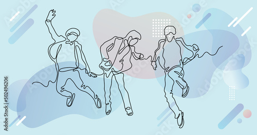 continuous line drawing of happy successful team