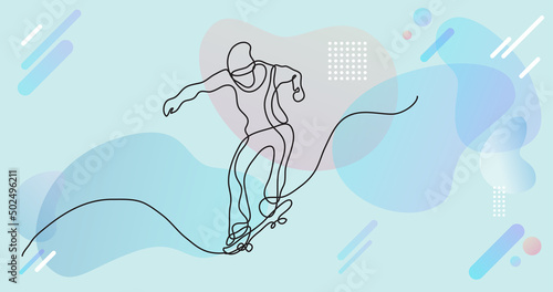 continuous line drawing of jumping skater boy