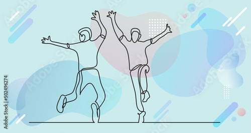 continuous-line-drawing-large-group-jumping-people