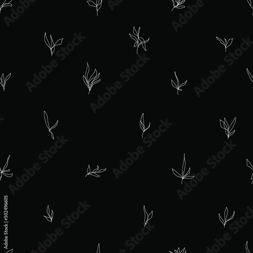 abstract minimalistic vector seamless pattern simple isolated branches with leaves hand drawn in one line