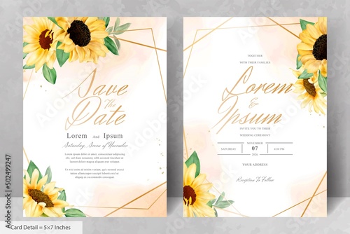 Wedding Invitation Card Set with Watercolor Sunflowers